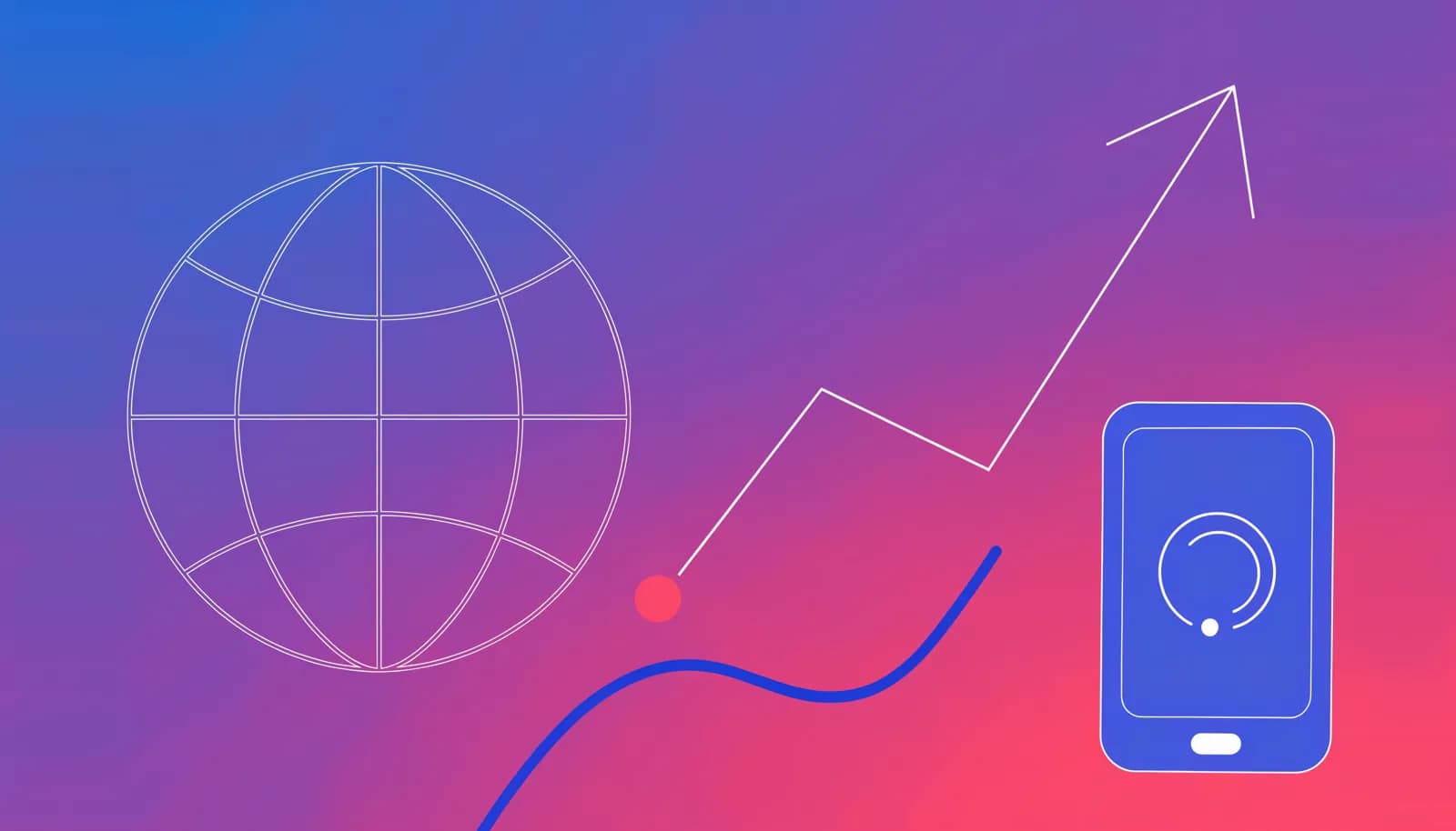 Ilustração de um gráfico de linha ascendente ao lado de um globo estilizado e um celular com símbolo de PIX, representando o panorama do mercado de venda de conteúdo em 2026