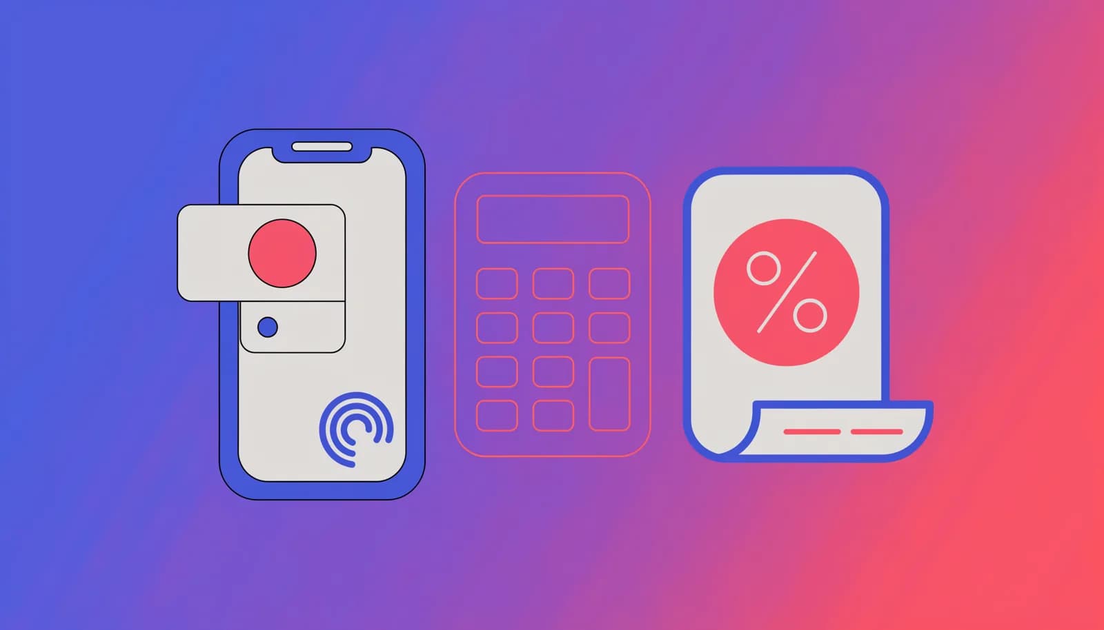 Ilustração de um celular com um recibo de PIX ao lado de uma calculadora e um documento, representando obrigações fiscais de quem vende conteúdo digital