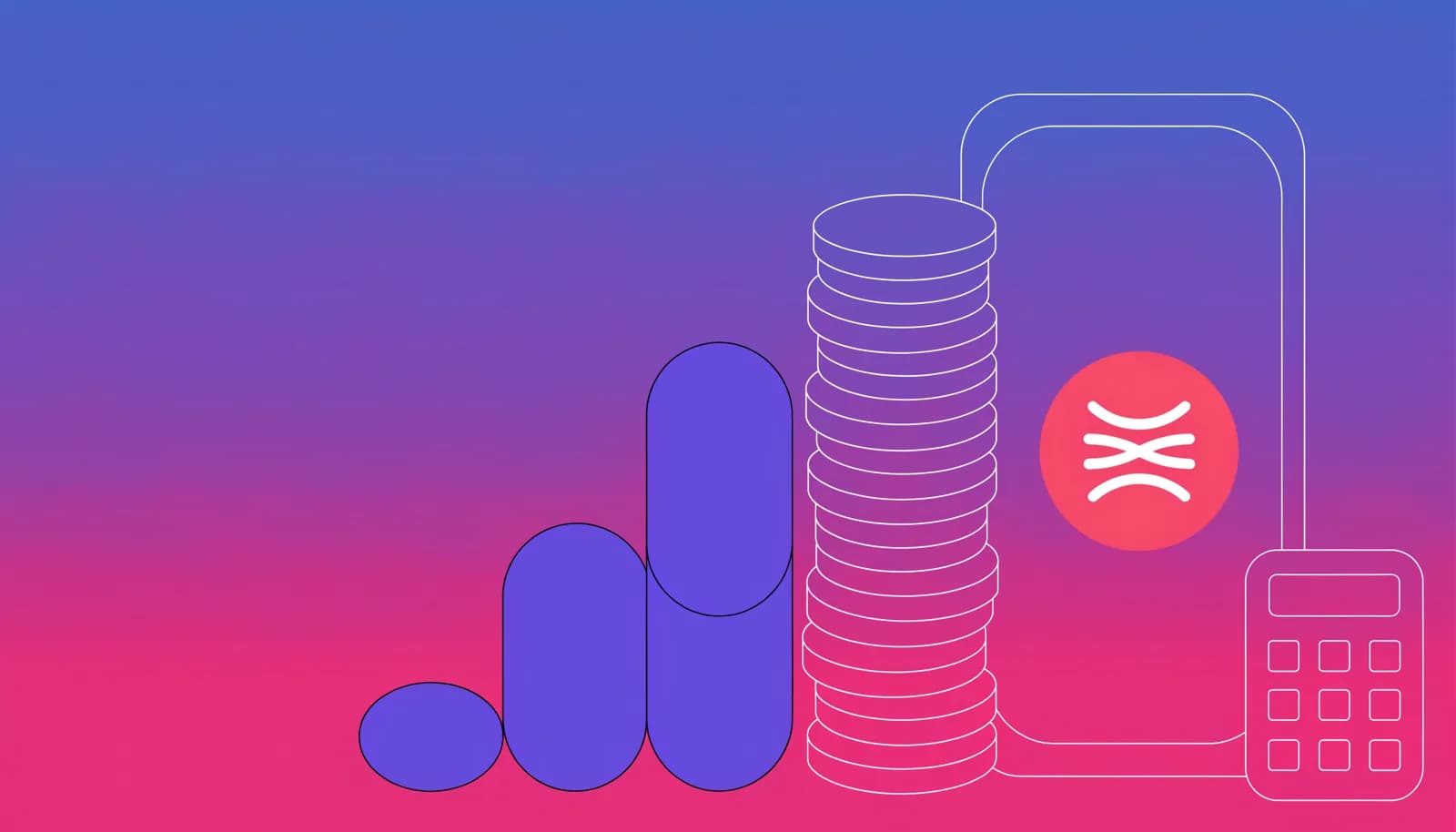 Ilustração de um gráfico de crescimento ao lado de moedas e um celular com símbolo de PIX, representando a projeção de receita de quem vende no Telegram