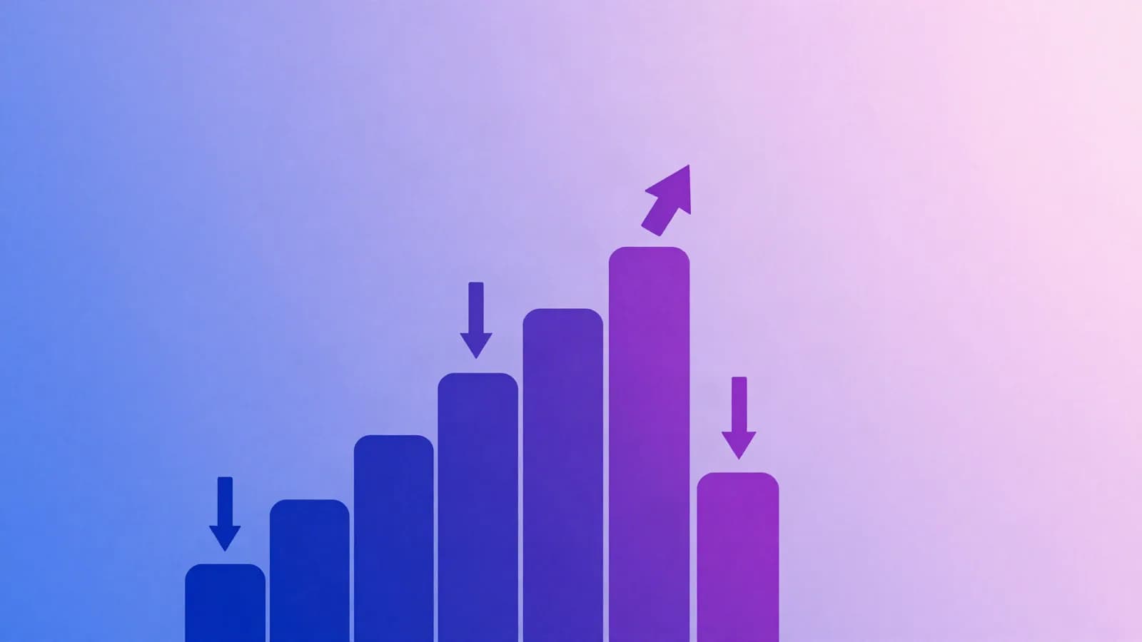 Ilustração de barras crescentes com setas entrando e saindo da pilha, em tons de índigo, violeta e rosa