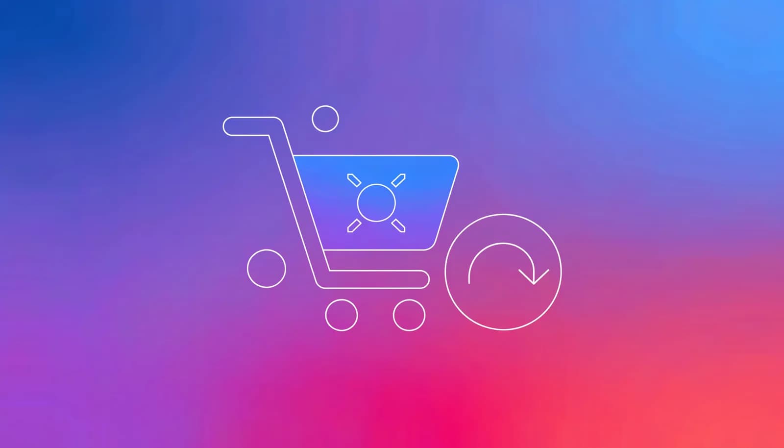 Ilustração de um carrinho de compras digital com um código PIX pendente e uma seta circular de retorno, representando a recuperação de carrinho abandonado