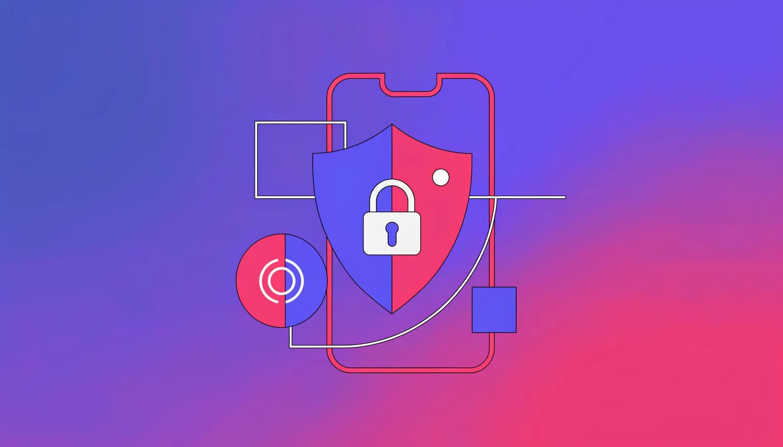Ilustração de um escudo protegendo um celular com símbolos de PIX e um cadeado, representando segurança operacional para quem vende no Telegram